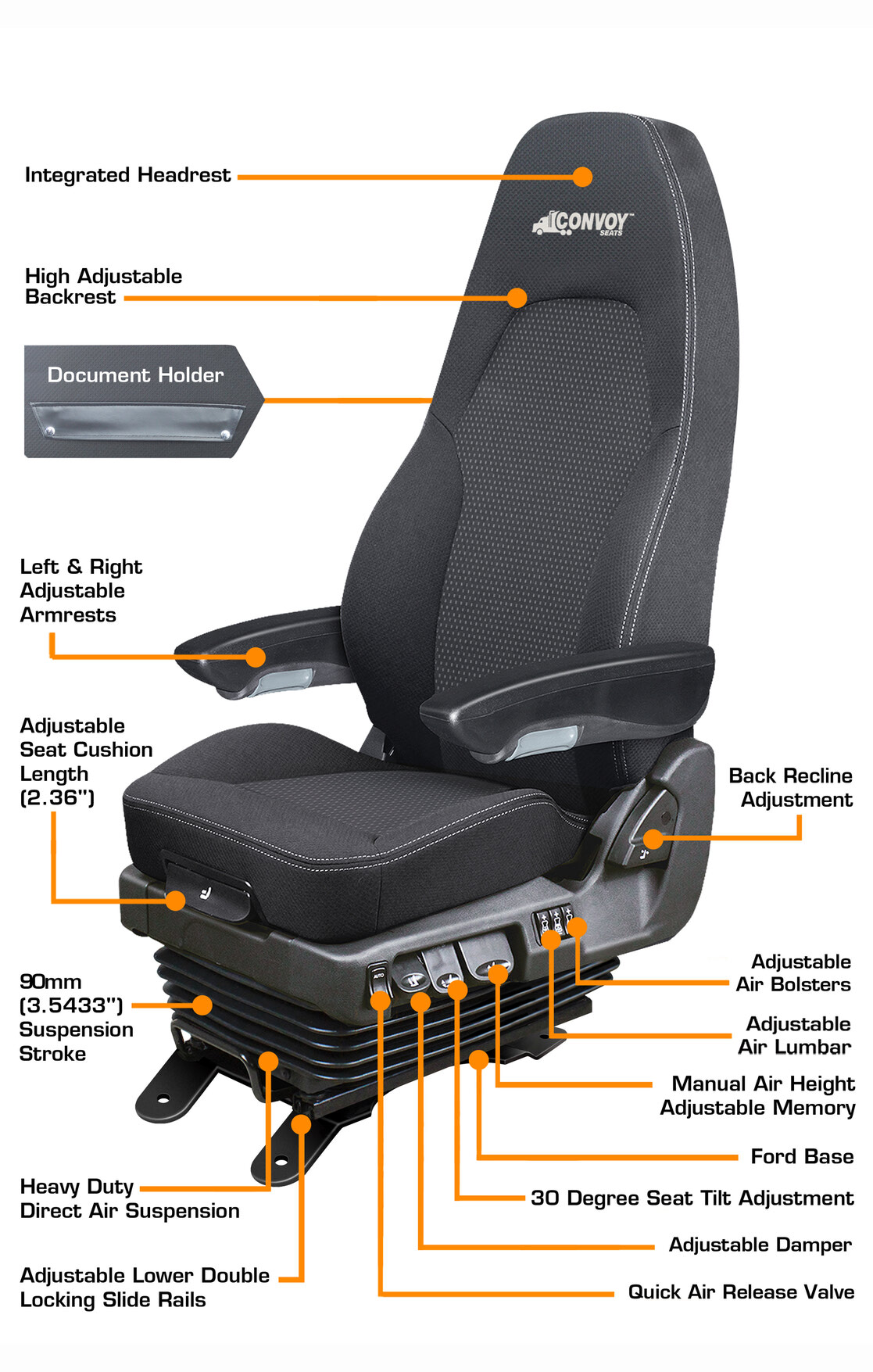 Convoy II - Semi Truck Air Suspension Seat - Ford Medium Duty Base - Image 2