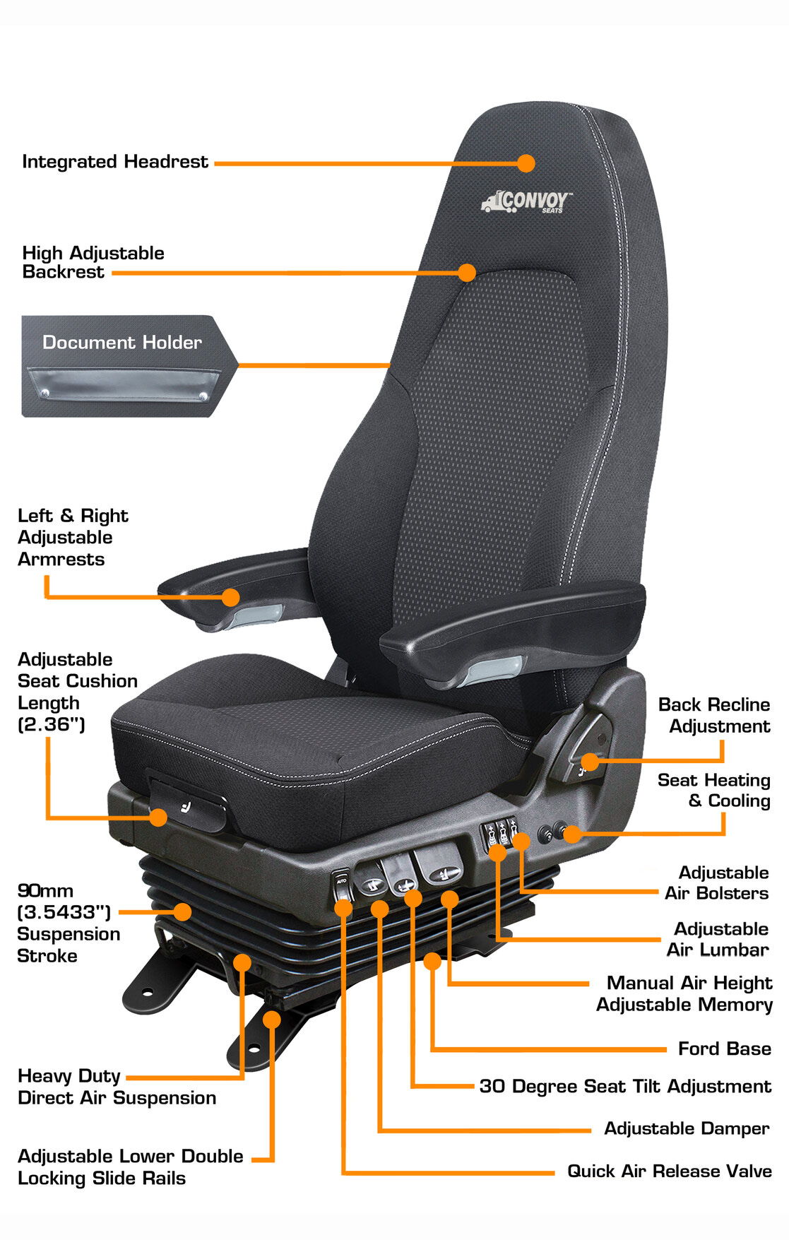Convoy III - Semi Truck Air Suspension Seat - Ford Medium Duty Base - Image 2