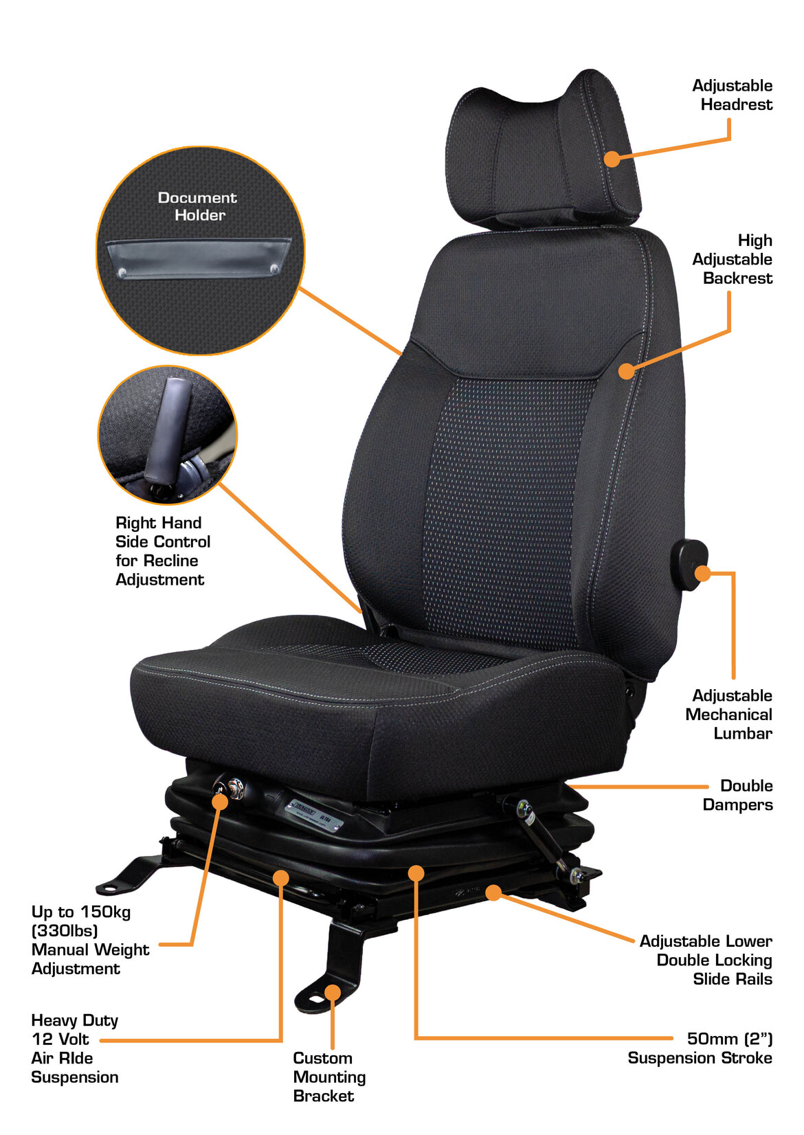T825C HD HINO 12 Volt Air Suspension Seat - Image 2
