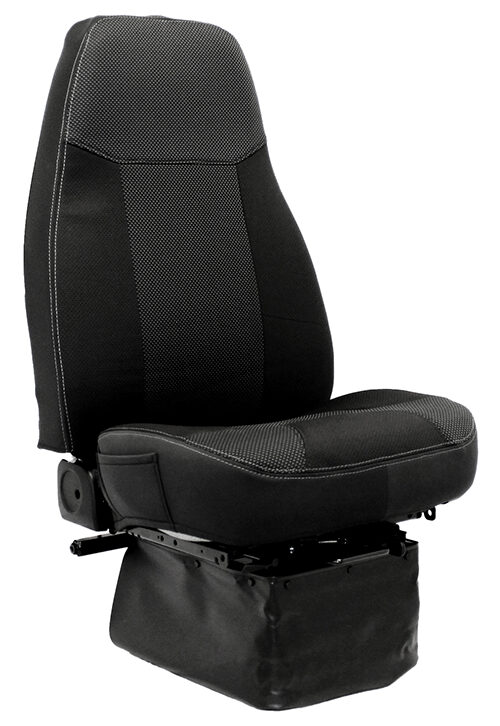 Universal Cloth Semi-Truck Seat Cover installed on a semi truck seat